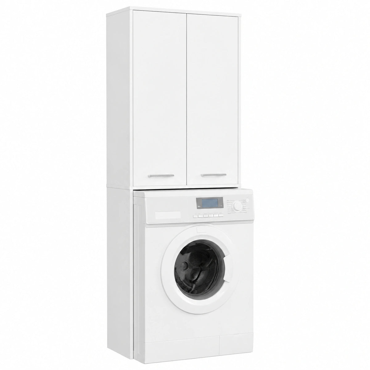 Armadio Pensile per Lavatrice FIN 180, Armadio di trasformazione con 2 Ante, 4 Ripiani, Archivio per bagno, Cassettiera per lavatrice, 64 × 180 × 30