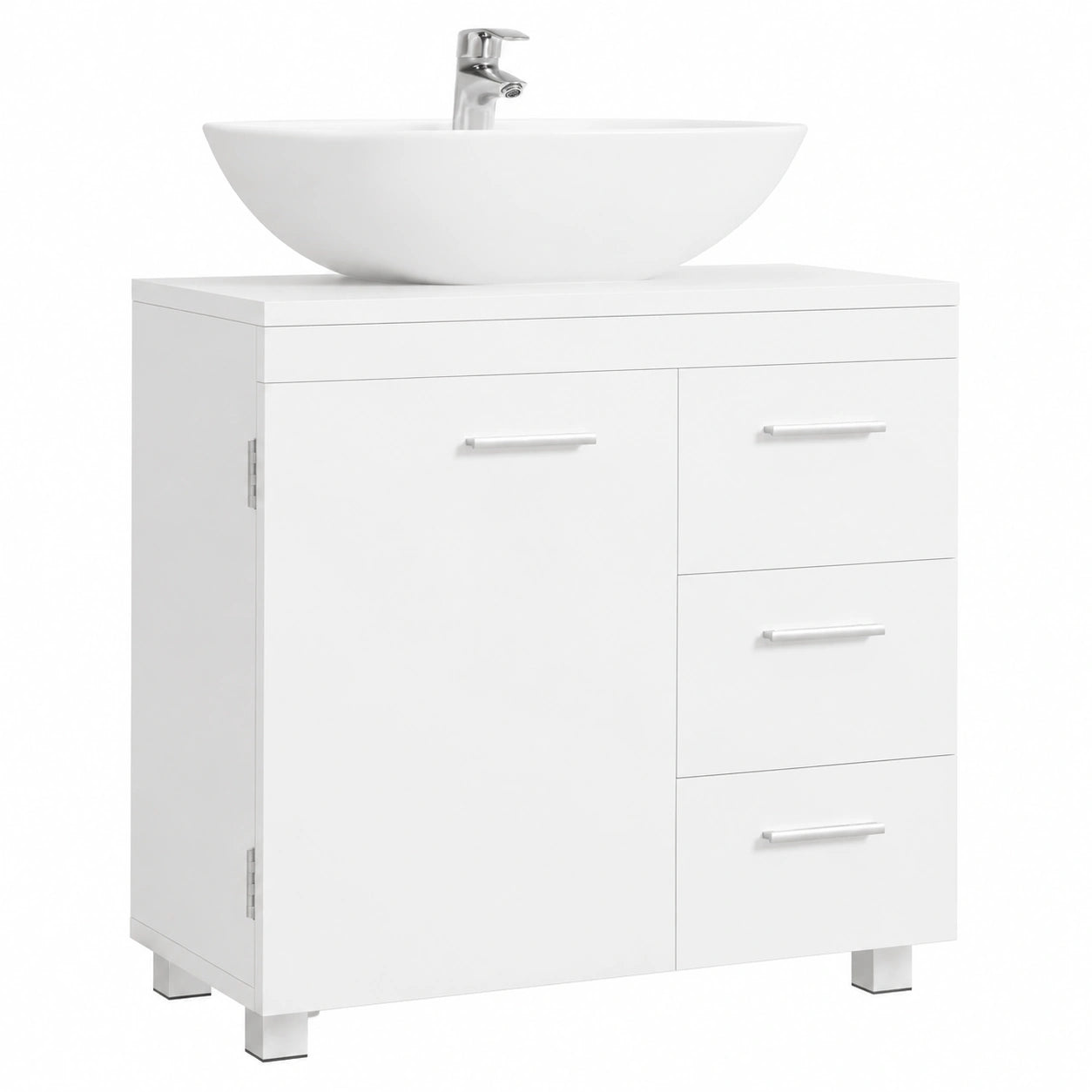 Mobile Sottolavabo per Bagno, Mobiletto da Bagno, 3 Cassetti Laterali, 2 Scomparti dietro l'Anta, per Lavabi con Colonna