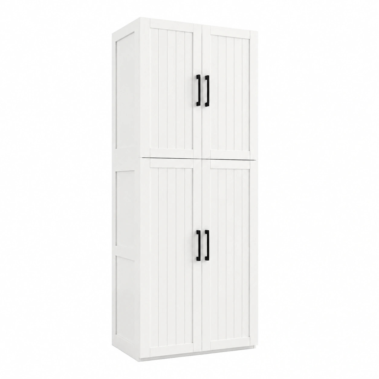 Armadio per Scope Alto 175,5 cm Armadio Multiuso a 4 Ante Bianco, Armadio Multiuso Slanciato, Vano Aspirapolvere, Scomparto Dispensa Profondo 37,5