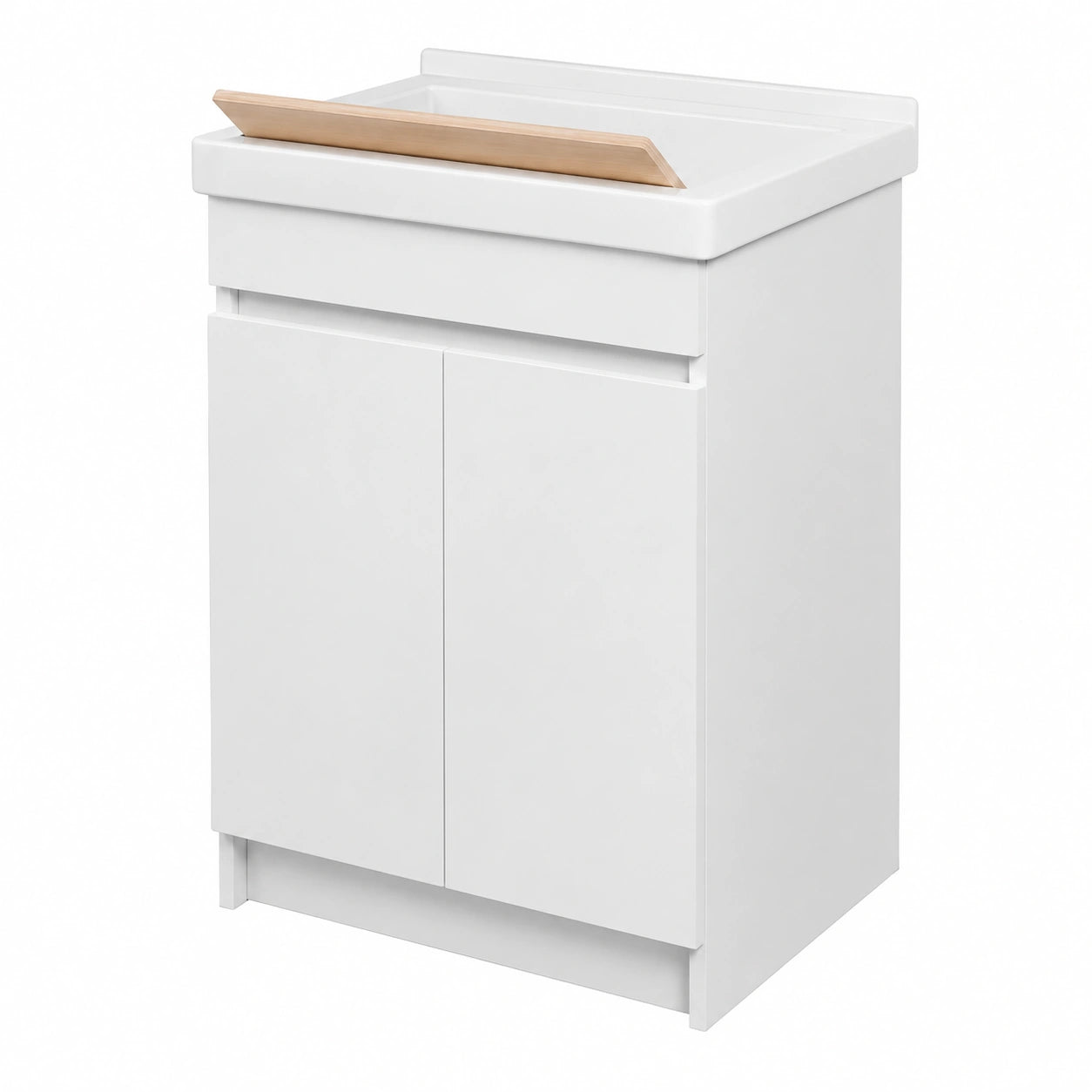 Mobile Lavatoio 61 × 50 cm Con Vasca In Ceramica, Struttura In Legno Nobilitato Bianco Opaco Con Due Ante Apribili A Gola, Già Montato Con Kit