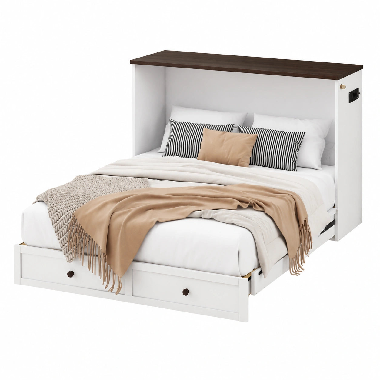 Letto per armadietto, 140 × 200 cm, mobile con cassetti e ripiano, USB e presa, letto a piattaforma trasformabile
