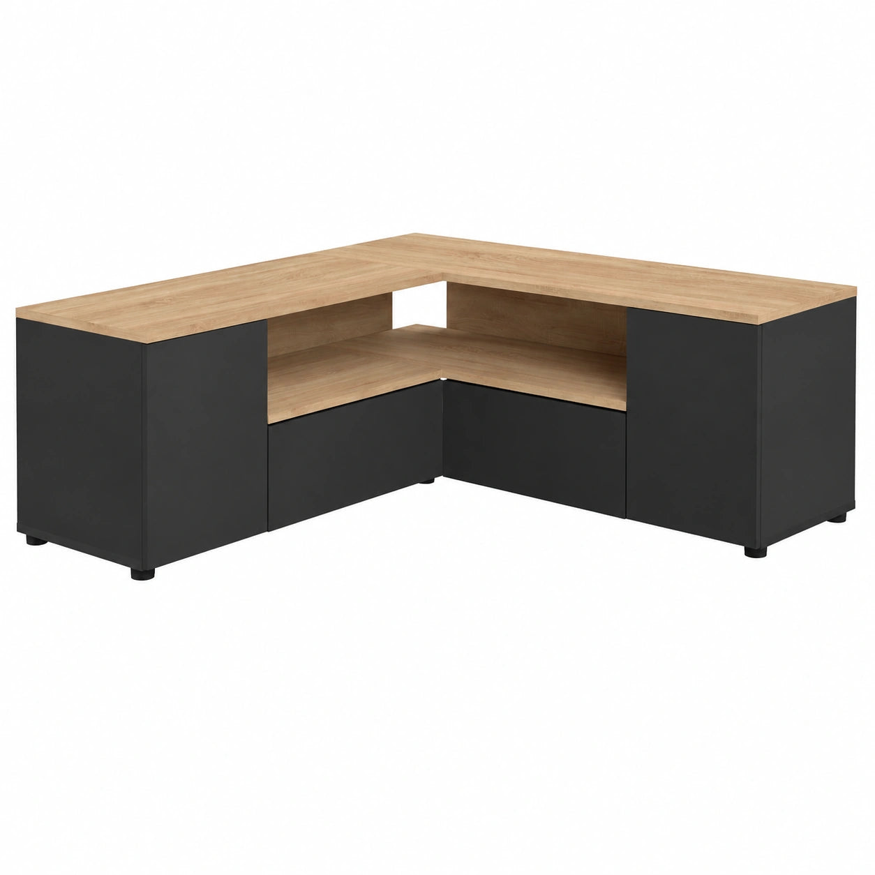 Tavolino porta tv angolare, Nero e Rovere Naturale 130 × 130.05 × 45 cm