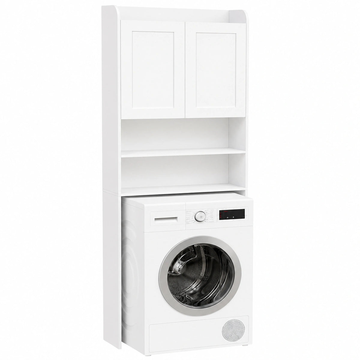 Mobile Lavatrice con 2 Ante, 2 Vani Aperti, Ripiani Regolabili, Mobile sopra Lavatrice Salvaspazio con Dispositif Anti-Basculement, 24 × 65 × 185 cm