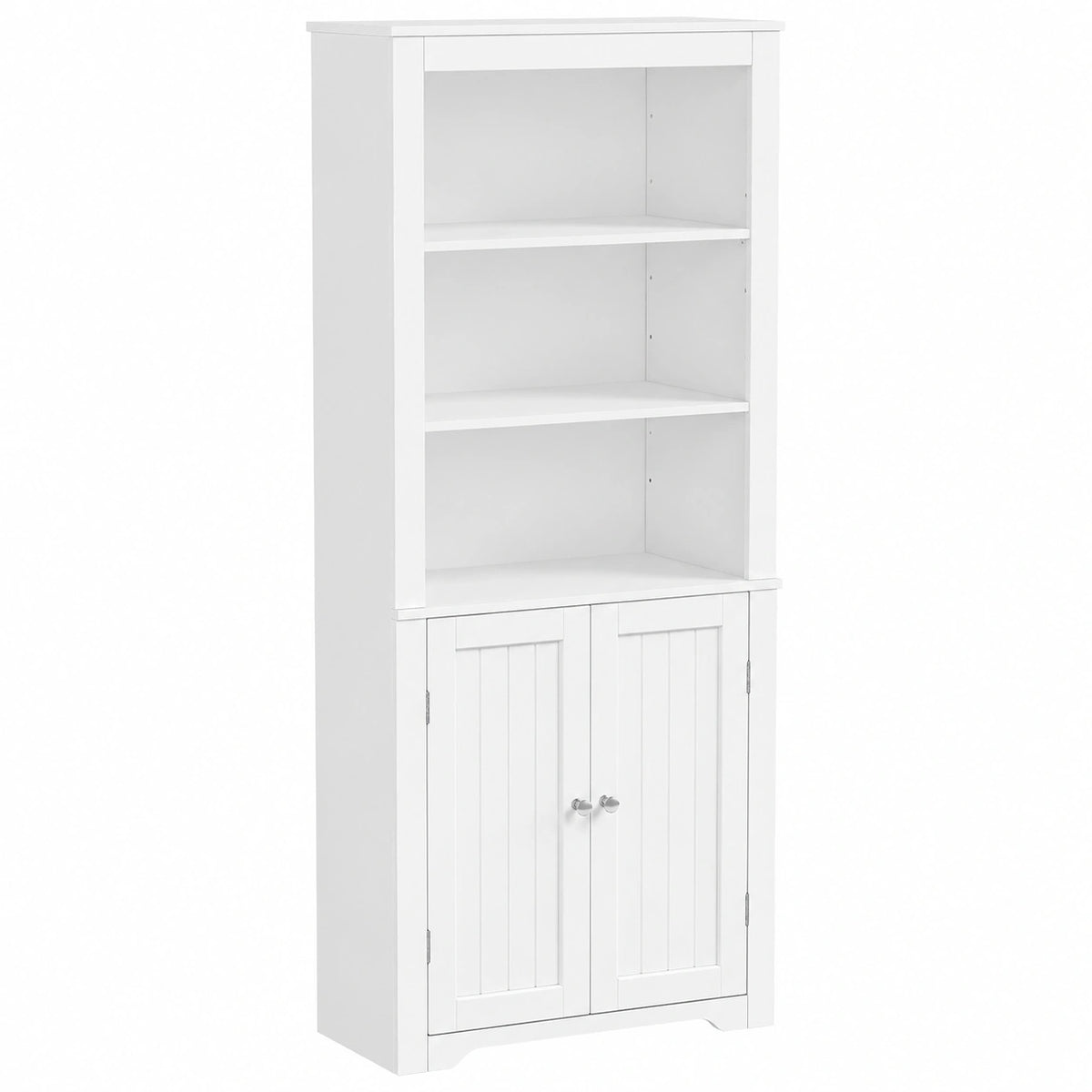 Mobile da Bagno Armadietto a Colonna Alto d'angolo, Bianco, Mobiletto Cucina Autoportante con 3 Ripiani Aperti in Legno Armadio Triangolo Moderno