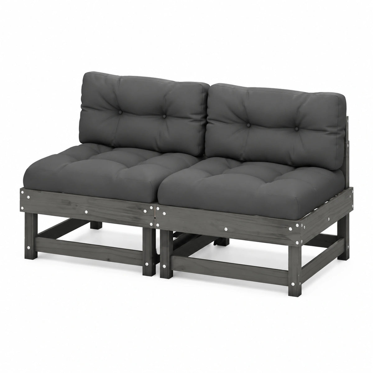 Cuscino, 2 pezzi, grigio legno massello di pino, divano da giardino, mobili da giardino