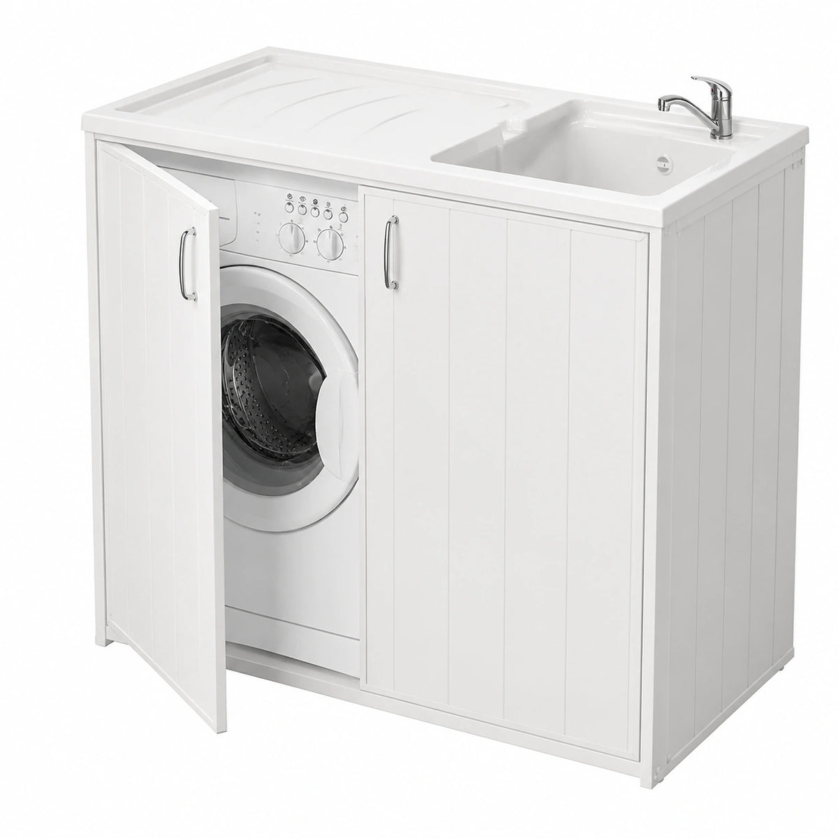Mobile Coprilavatrice e Lavatoio Reversibile, Resina da Esterno, Bianco