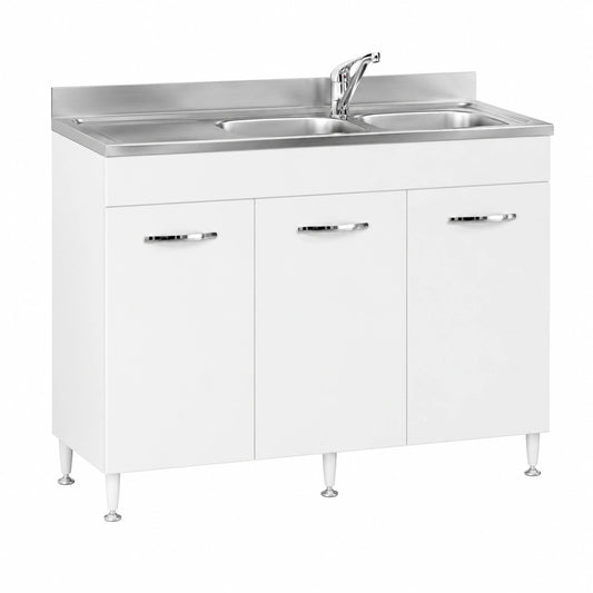 Sottolavello Colore Bianco per lavello Inox cm 120 × 50xH 85 con 3 Ante