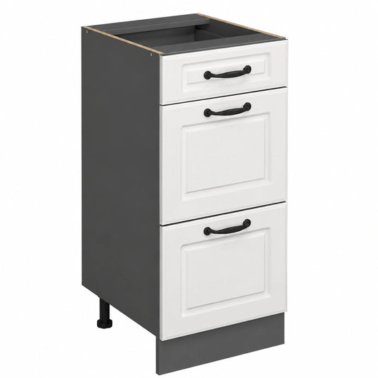 Vicco Mobiletto base per cucina R-Line, Bianco country, 40 cm, con cassetti, senza piano di lavoro