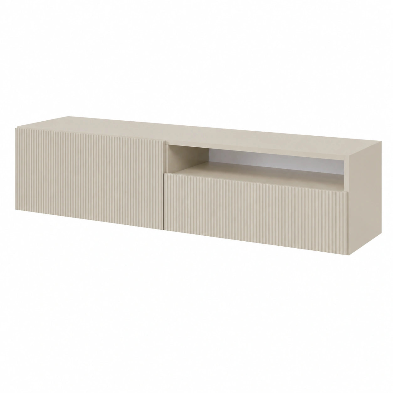 Mobile TV Mobile Porta TV 175 cm Sospeso Scomparto Aperto Facciata Fresata Grigio Beige Veldio