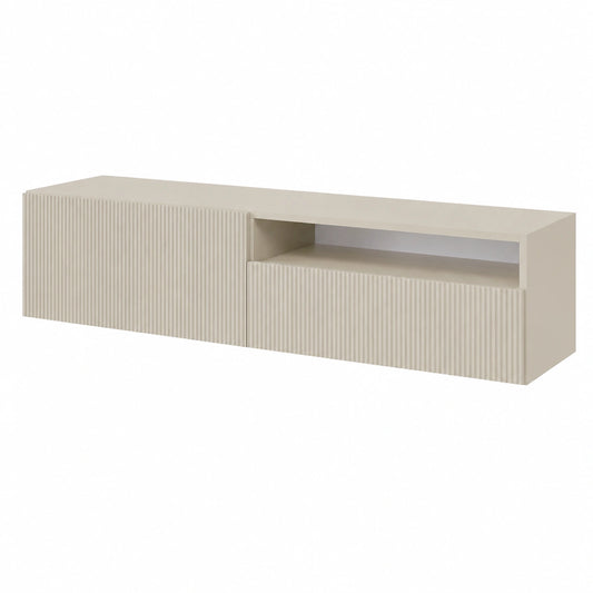 Mobile TV Mobile Porta TV 175 cm Sospeso Scomparto Aperto Facciata Fresata Grigio Beige Veldio