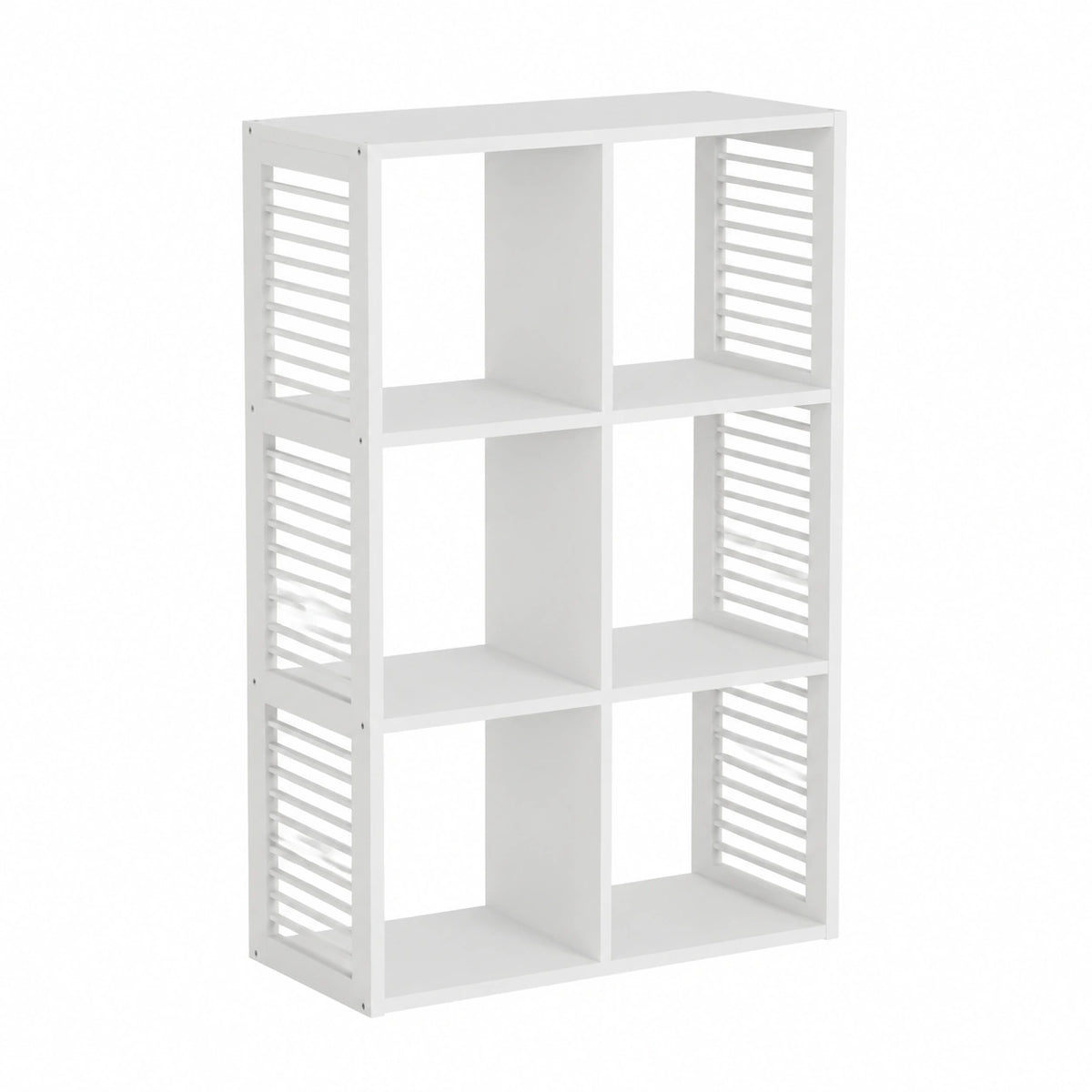 Libreria a 6 scomparti 60 × 29,5 × 87,5 cm bianca, mobile modulare verticale con a doghe laterali, libreria alta per libri, giocattoli o decorazioni