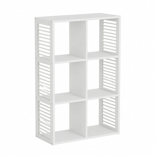 Libreria a 6 scomparti 60 × 29,5 × 87,5 cm bianca, mobile modulare verticale con a doghe laterali, libreria alta per libri, giocattoli o decorazioni