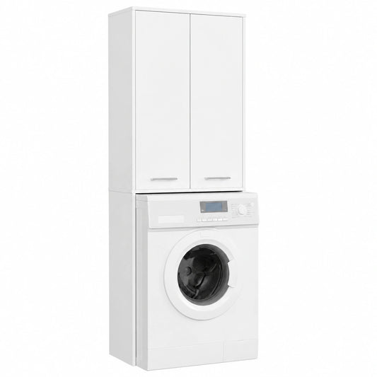 Armadio Pensile per Lavatrice FIN 180, Armadio di trasformazione con 2 Ante, 4 Ripiani, Archivio per bagno, Cassettiera per lavatrice, 64 × 180 × 30