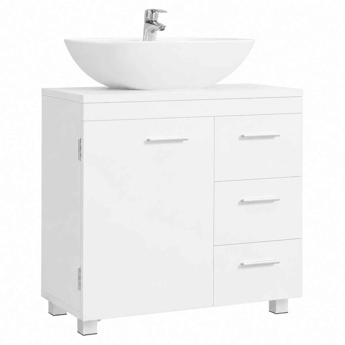 Mobile Sottolavabo per Bagno, Mobiletto da Bagno, 3 Cassetti Laterali, 2 Scomparti dietro l'Anta, per Lavabi con Colonna