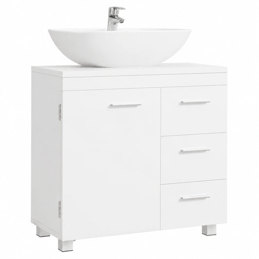 Mobile Sottolavabo per Bagno, Mobiletto da Bagno, 3 Cassetti Laterali, 2 Scomparti dietro l'Anta, per Lavabi con Colonna
