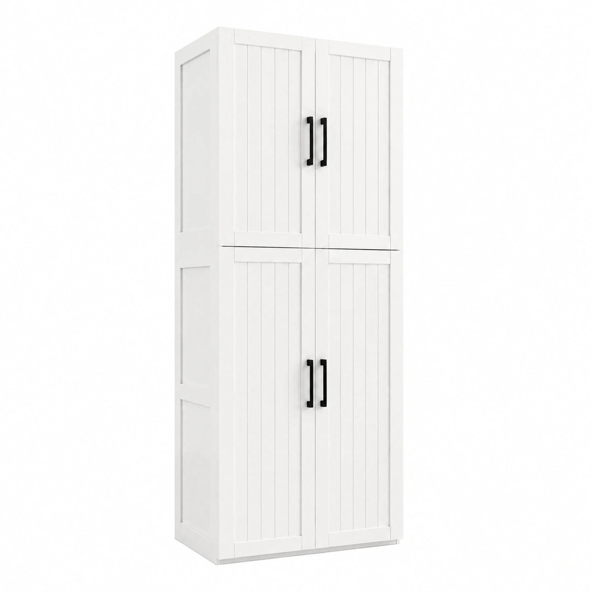 Armadio per Scope Alto 175,5 cm Armadio Multiuso a 4 Ante Bianco, Armadio Multiuso Slanciato, Vano Aspirapolvere, Scomparto Dispensa Profondo 37,5