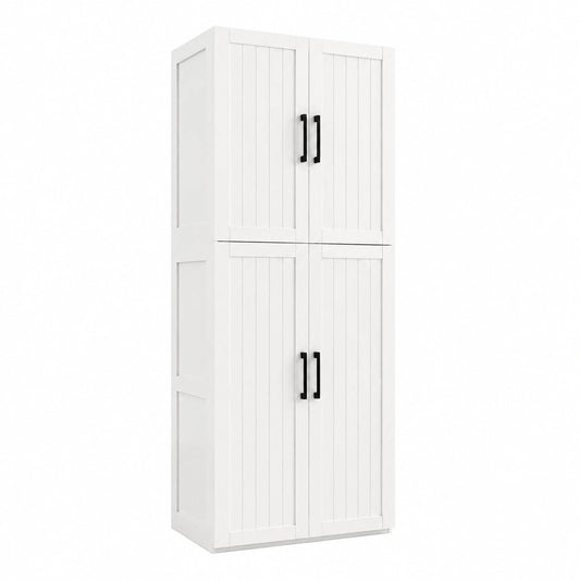 Armadio per Scope Alto 175,5 cm Armadio Multiuso a 4 Ante Bianco, Armadio Multiuso Slanciato, Vano Aspirapolvere, Scomparto Dispensa Profondo 37,5