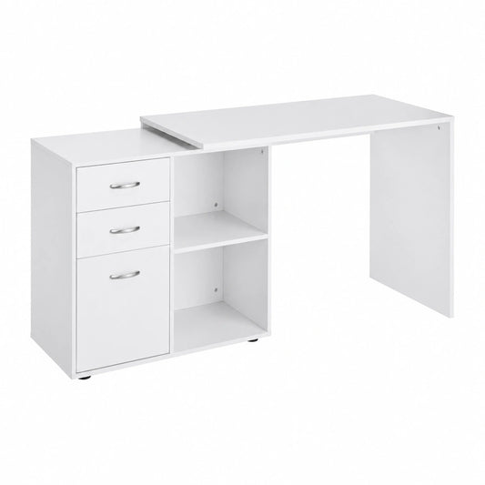 Scrivania Angolare per Computer da Ufficio con Cassettiera 117 × 83.5 × 76cm Bianco