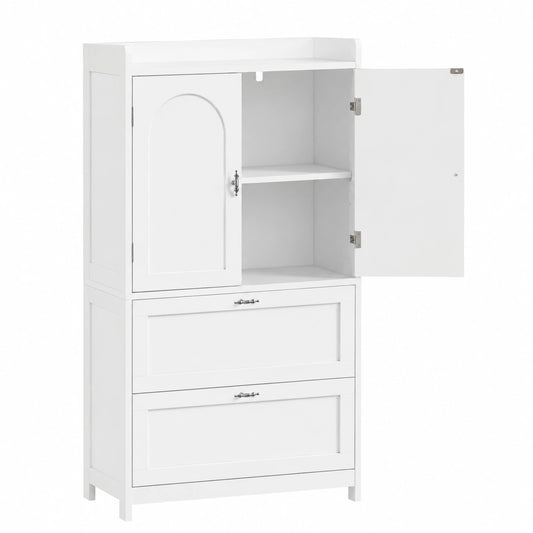 Mobile da Bagno Armadietto Autoportante in Legno Due Ante e Due Cassetti Ripiani Regolabili Mobiletto Bagno Multiuso per Soggiorno Salotto Cucina