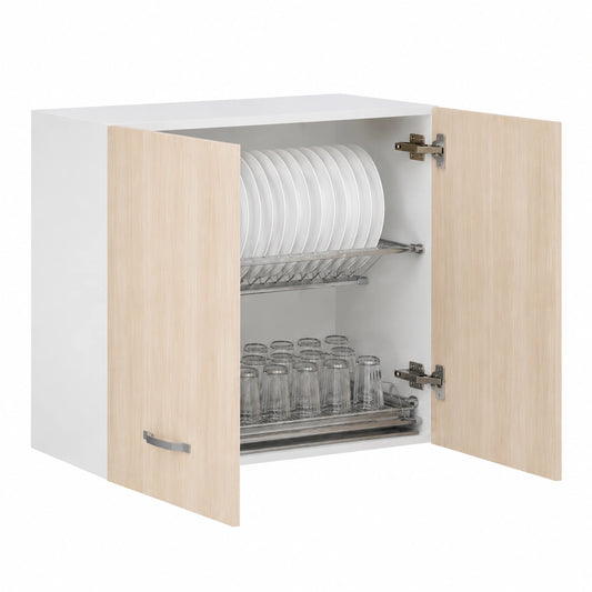 Shally Dogan Pensile Scolapiatti con Vassoio Salvagoccia da Cucina, Mobile a Parete in Legno Resistente, Armadio Sospeso con Due Ante e Due Ripiani