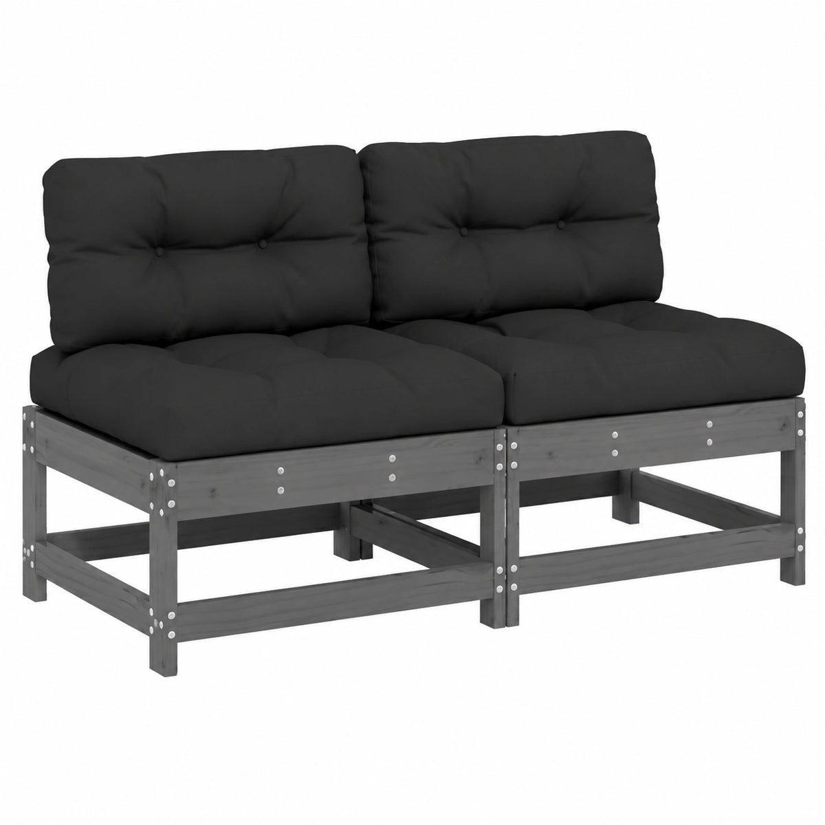 Cuscino, 2 pezzi, grigio legno massello di pino, divano da giardino, mobili da giardino modulari