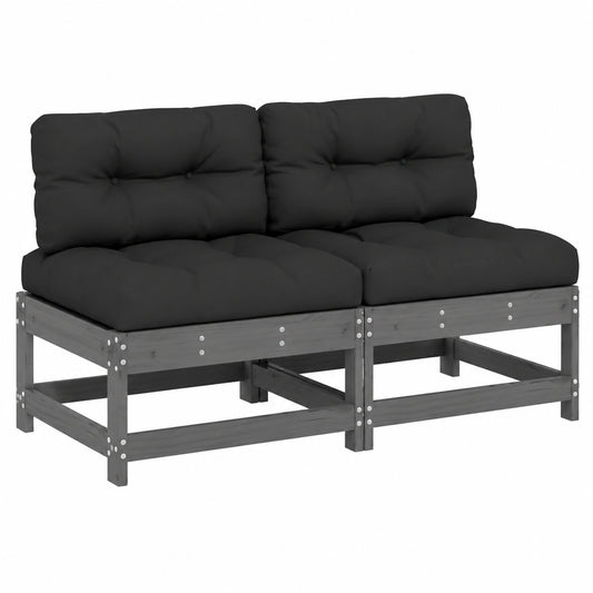 Cuscino, 2 pezzi, grigio legno massello di pino, divano da giardino, mobili da giardino modulari
