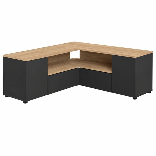 Tavolino porta tv angolare, Nero e Rovere Naturale 130 × 130.05 × 45 cm