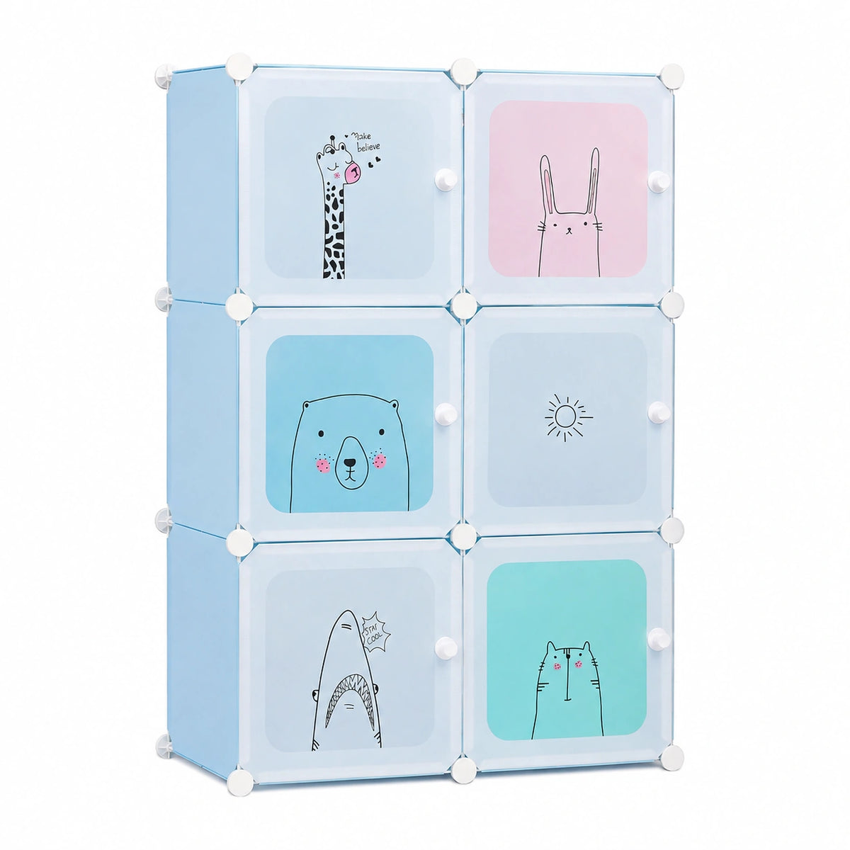 Armadio modulare, mobile portaoggetti per bambini, 6 cubi, organizzatore per vestiti per bambini, 74 × 37 × 110 cm
