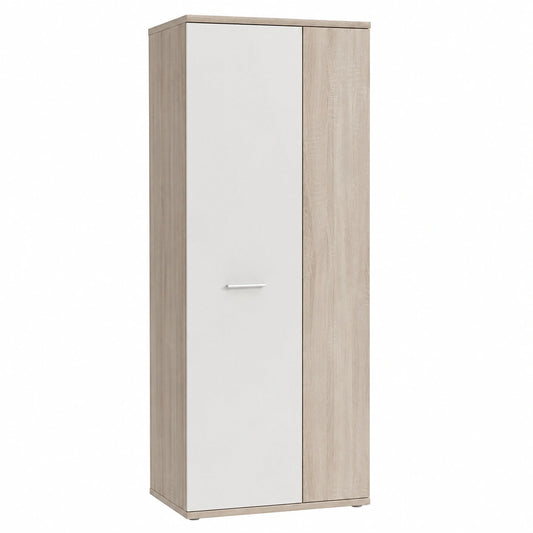 Armadio portascope da interno, armadio multiuso con divisori interni, colore bianco, marrone. Dimensione LAP 68,9 × 179,1 × 34,8 cm