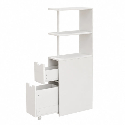 Mobile Bagno Salvaspazio Alto e Stretto, Colonna Bagno da Terra con Ripiani Aperti e Cassetti su Ruote, organizzatore Armadio per Soggiorno e Cucina