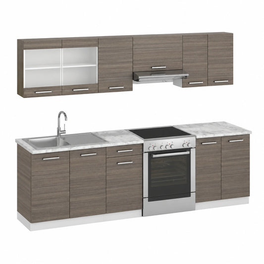 Mobile da cucina Raul, Grigio prezioso, bianco, 240 cm, PL Marmo