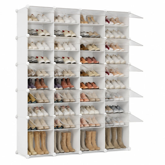 Scarpiera salvaspazio a 44 scomparti con porta, scarpiera modulare in plastica chiusa bianca, mobile per scarpe ingresso fai da te per corridoio