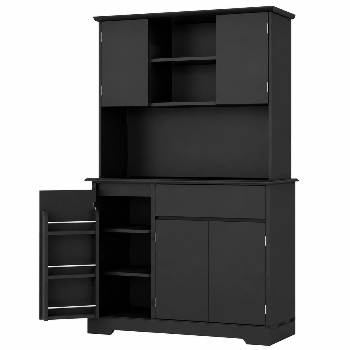 Credenza Cucina LED con Presa, Dispensa Vano Microonde 107 × 40 × 172cm, LED integrato, presa elettrica e vano microonde per una zona cucina