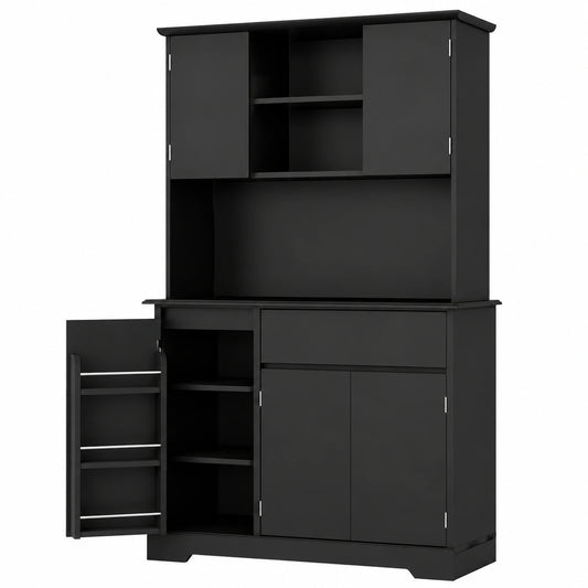 Credenza Cucina LED con Presa, Dispensa Vano Microonde 107 × 40 × 172cm, LED integrato, presa elettrica e vano microonde per una zona cucina