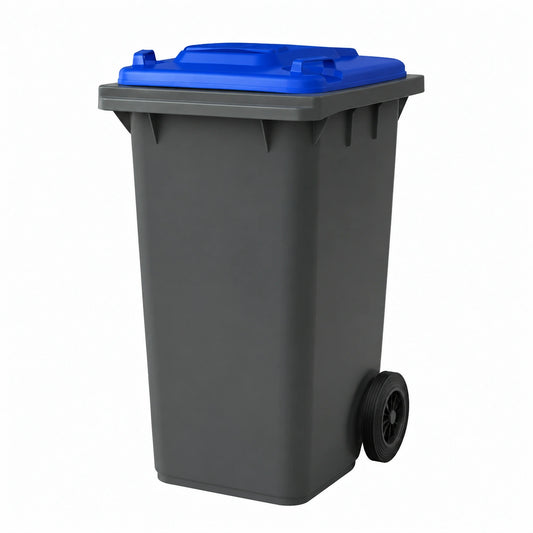 Mobil Plastic - Bidone Raccolta Differenziata 120 Litri con Coperchio e Ruote per Esterni, Fondo Grigio e Coperchio Blu, Plastica Resistente