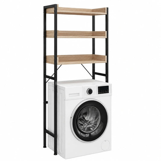 Scaffale da Bagno Alto, Stile Industriale, Tre Ripiani con Bordi a Listello, Scaffale Salvaspazio, Ideale per Bagno