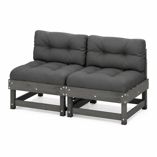 Cuscino, 2 pezzi, grigio legno massello di pino, divano da giardino, mobili da giardino